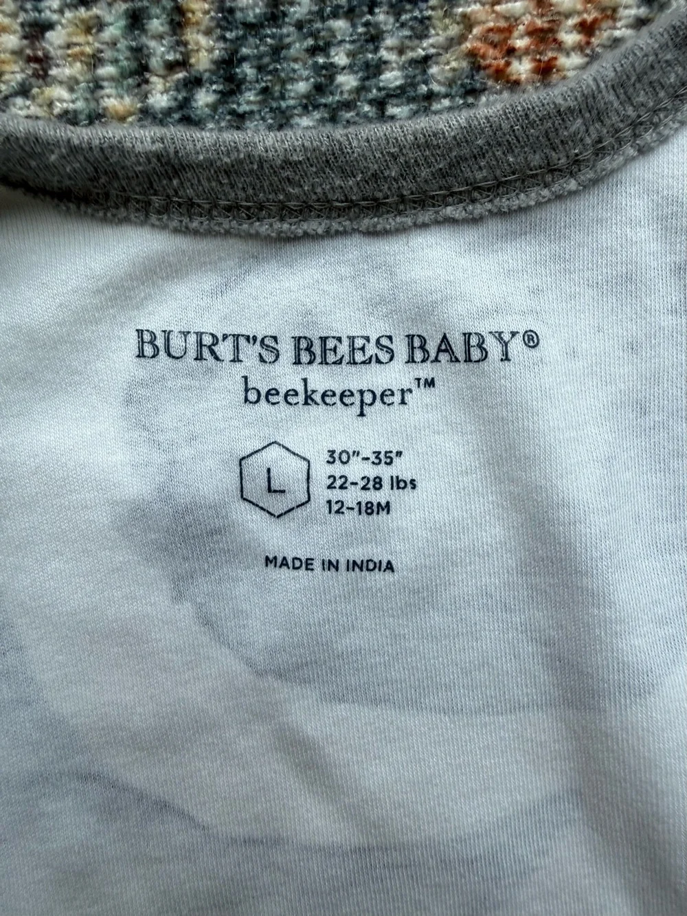 Burt's Bees Baby 100% Organic Cotton Sleep Sack Blue/White/Gray Sz L 12-18 Mths